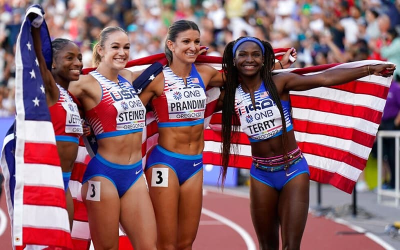 U.S. women stuns Jamaica to win 4x100m world championships gold Watch